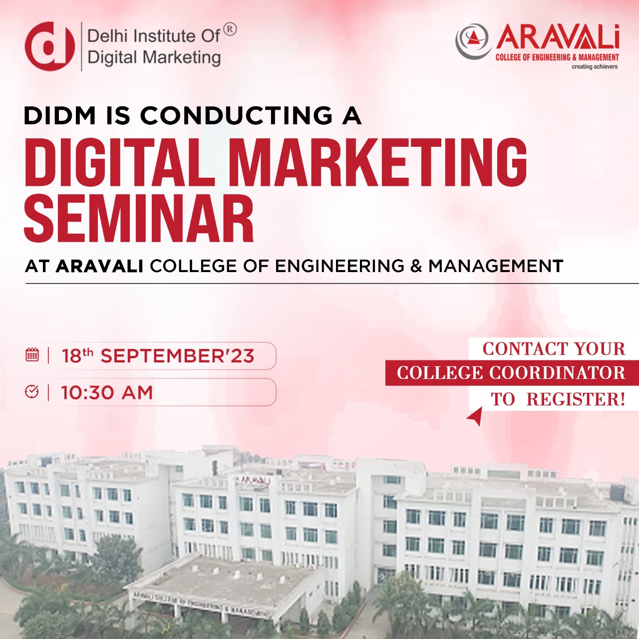 DIDM is Conducting a Digital Marketing Seminar at Aravali College of Engineering and Management