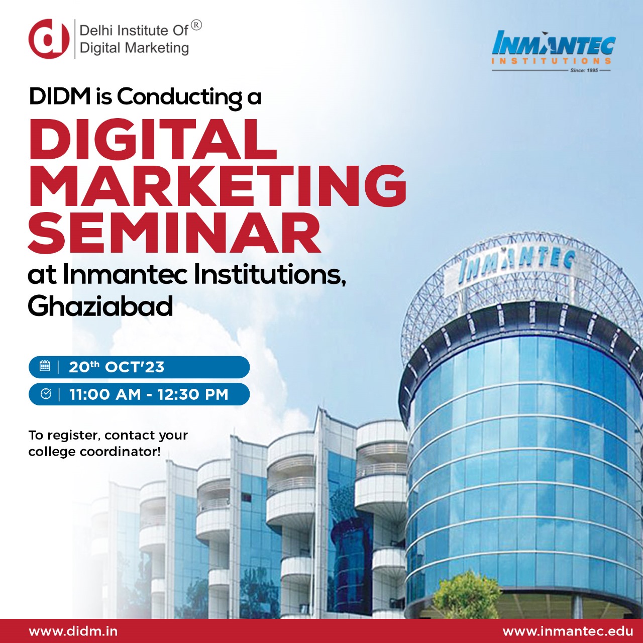 DIDM is conducting a digital marketing seminar at Inmantec Institutions, Ghaziabad
