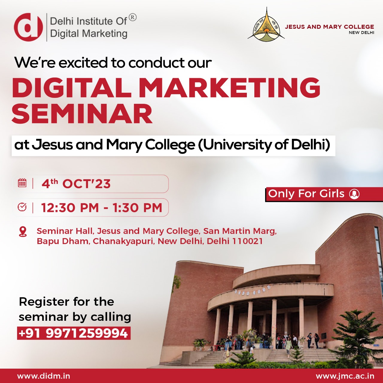 DIDM is conducting a digital marketing seminar at Jesus and Mary College (University of Delhi)