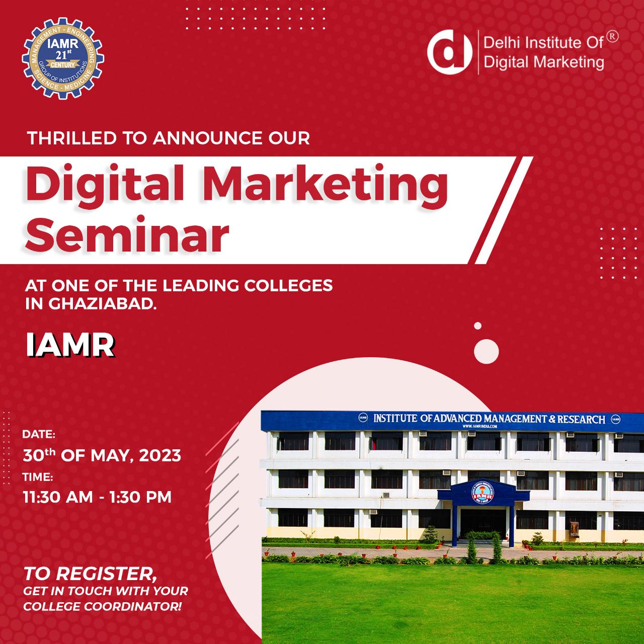 DIDM will conduct a digital marketing seminar at IAMR, Ghaziabad