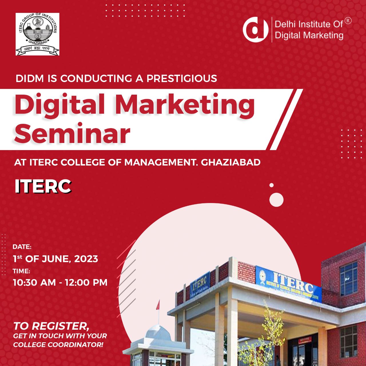 DIDM will conduct a digital marketing seminar at the ITERC College of Management, Ghaziabad